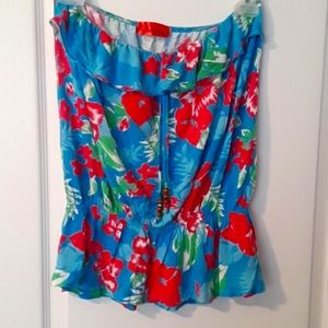 💕CUTE VINTAGE💕Bluecrush tropical strapless top